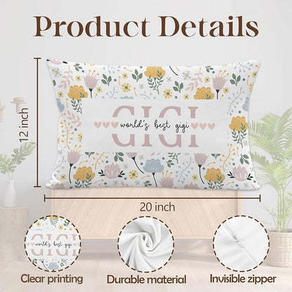 Gigi Gift Pillow Cover – 12x20 Floral Christmas Gift for Grandma, Surname Variation: Gigi