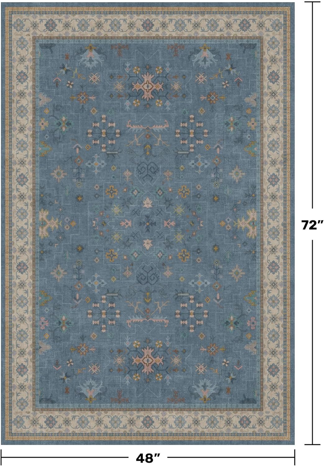 Skiennix Washable 4x6 Area Rug - Stain Resistant Non-Slip Design for Living Room & Kitchen | Light Blue & Aqua Floral Décor