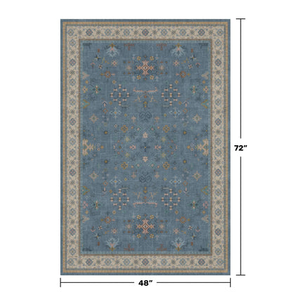 Washable 4x6 Small Rug for Living Room, Area Rug for Kitchen, Bedside, Large Entryway Indoor - Stain Resistant Non Slip with Rubber Backing, Unique Floral Aethestic Décor, Light Blue & Aqua