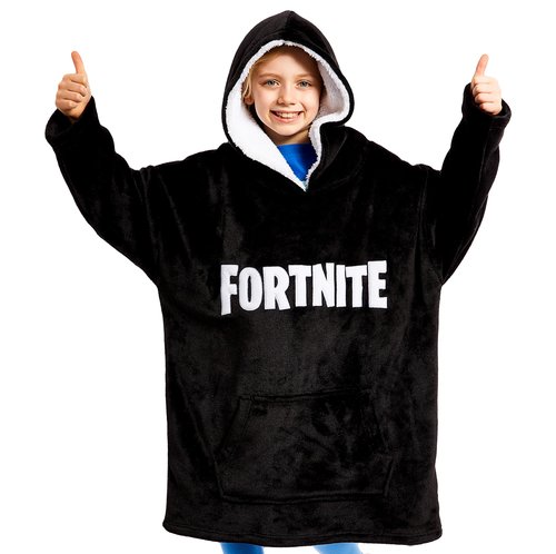 FORTNITE Blanket Hoodie for Boys Teens 14+ Wearable Blanket Fleece Extra Long (Black Print Kids)