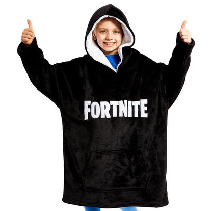 FORTNITE Blanket Hoodie for Boys Teens 14+ Wearable Blanket Fleece Extra Long (Black Print Kids)