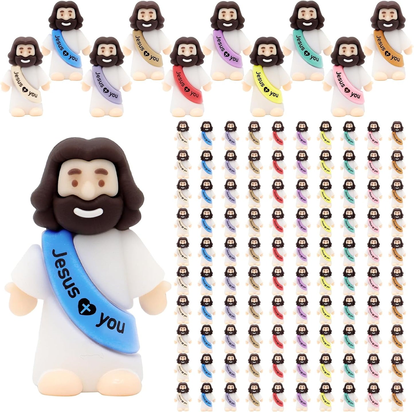 YuDanae Jesus Loves You Figures - 100pcs Baby Jesus Party Favors for Baptism & Easter Gifts (Macaron)