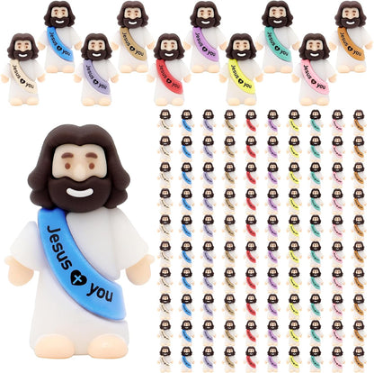 YuDanae Jesus Loves You Figures - 100pcs Baby Jesus Party Favors for Baptism & Easter Gifts (Macaron)