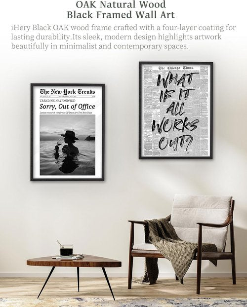 iHery Framed Wall Art - Natural Black Oak 12x16in Motivational Canvas Decor for Bedroom & Living Room