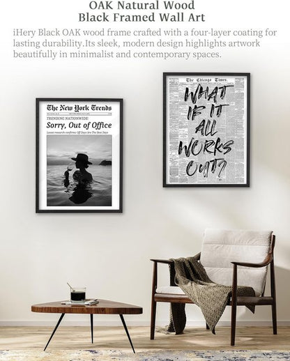 iHery Framed Wall Art - Natural Black Oak 12x16in Motivational Canvas Decor for Bedroom & Living Room