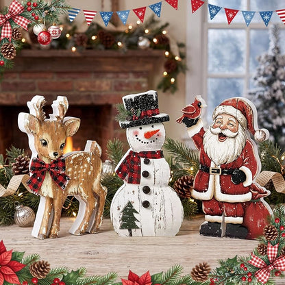 3 Pcs Christmas Wooden Decorations Set – Snowman, Santa & Reindeer Signs (Variation: 3+Snowman Santa Reindeer)