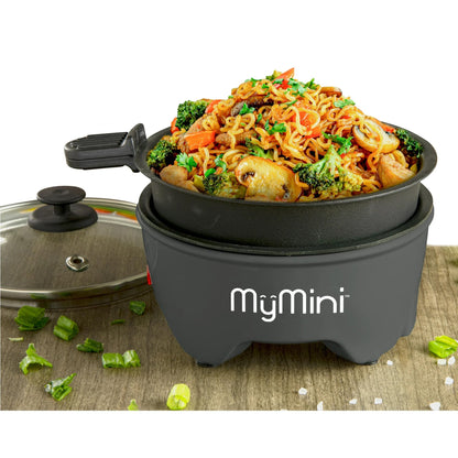 MyMini 5-inch Noodle Cooker & Skillet Electric Hot Pot, Compact Non-Stick Appliance for Ramen, Pasta, Stir Fry, Eggs, Pancakes, Dorms, RVs, Portable with Cool-Touch Handle & Preheat Indicator