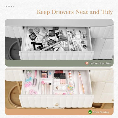 Criusia Drawer Organizer Set - 12 Pack Clear Plastic Storage Bins for Kitchen, Bathroom & Office | Versatile 4-Size Trays