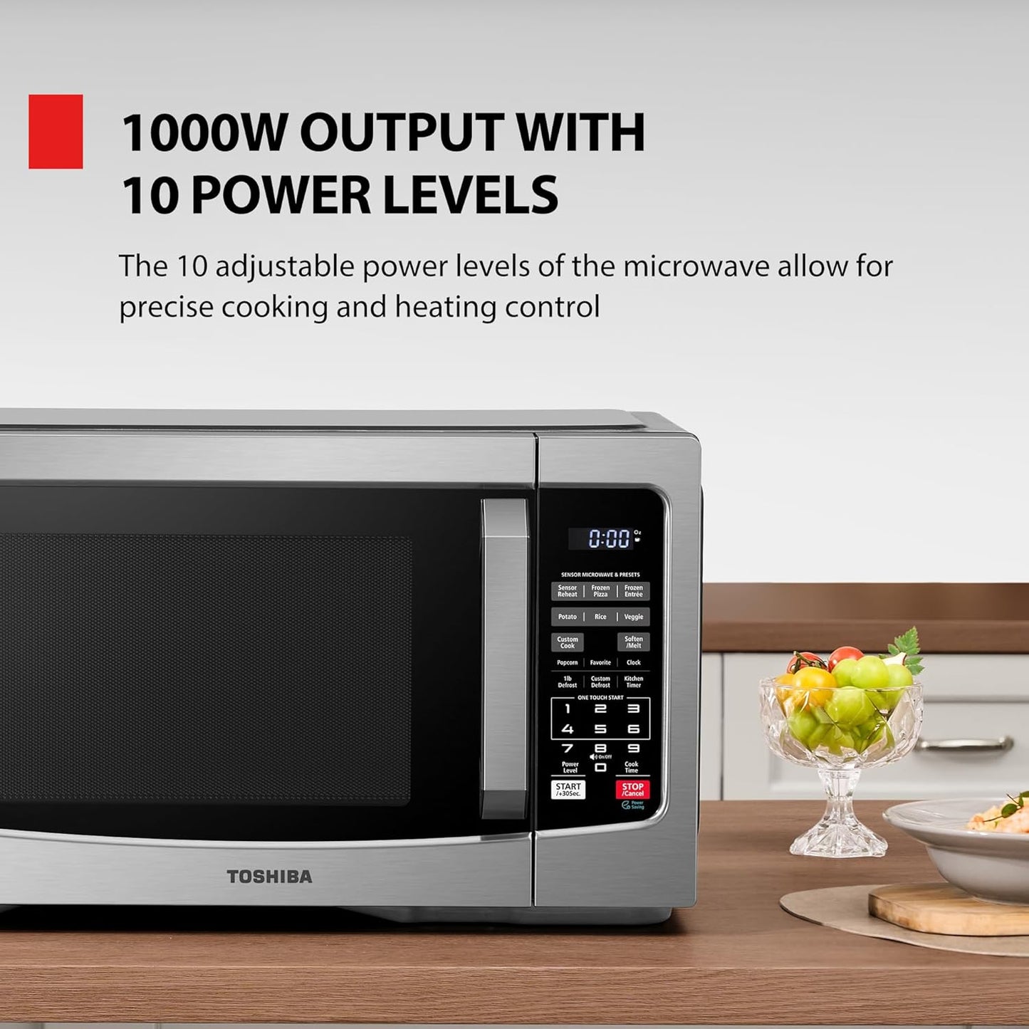 TOSHIBA Countertop Microwave Oven - 1.2 Cu Ft with Smart Humidity Sensor & 12 Auto Menus | Silver Finish
