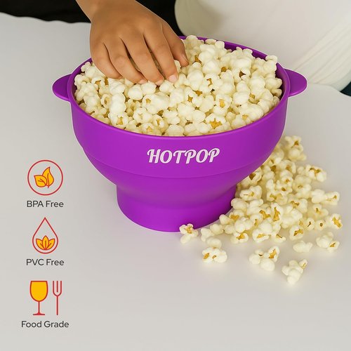 Hotpop Microwave Popcorn Popper - BPA-Free Silicone Maker, Collapsible Bowl | Available in 20 Colors (Purple)