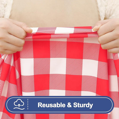 Smiry 6 ft Picnic Table Cloth Set (2-Pack) Elastic Fitted Waterproof Buffalo Plaid - Red & White 36" x 72"
