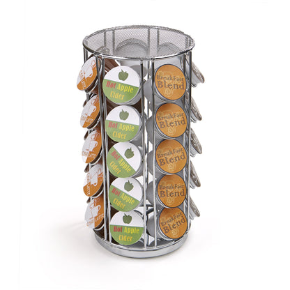 Mind Reader Single Serve Coffee Pod Carousel, 35 Pod Capacity, Lazy Susan, Metal Mesh, 6.15"L x 6.15"W x 12.5"H, Silver