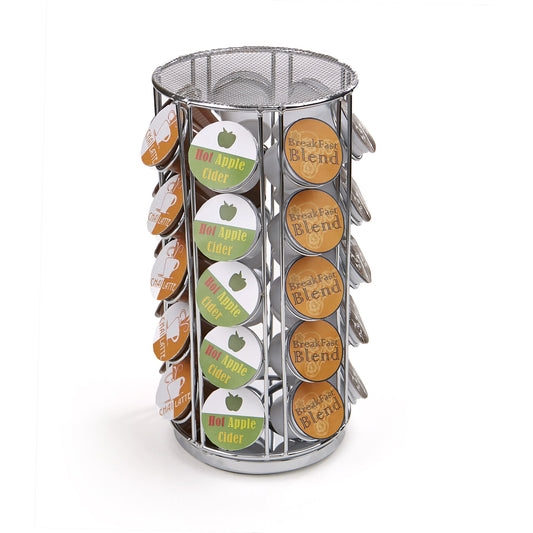 Mind Reader Single Serve Coffee Pod Carousel, 35 Pod Capacity, Lazy Susan, Metal Mesh, 6.15"L x 6.15"W x 12.5"H, Silver