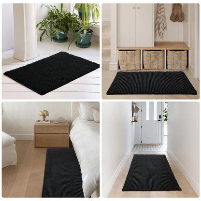 TYUU Black Long Bathroom Rug, Waffle Runner Rug Bathroom Non Slip Washable Super Absorbent Quick Dry Boho Farmhouse Bath Decor, 72"x24" Black