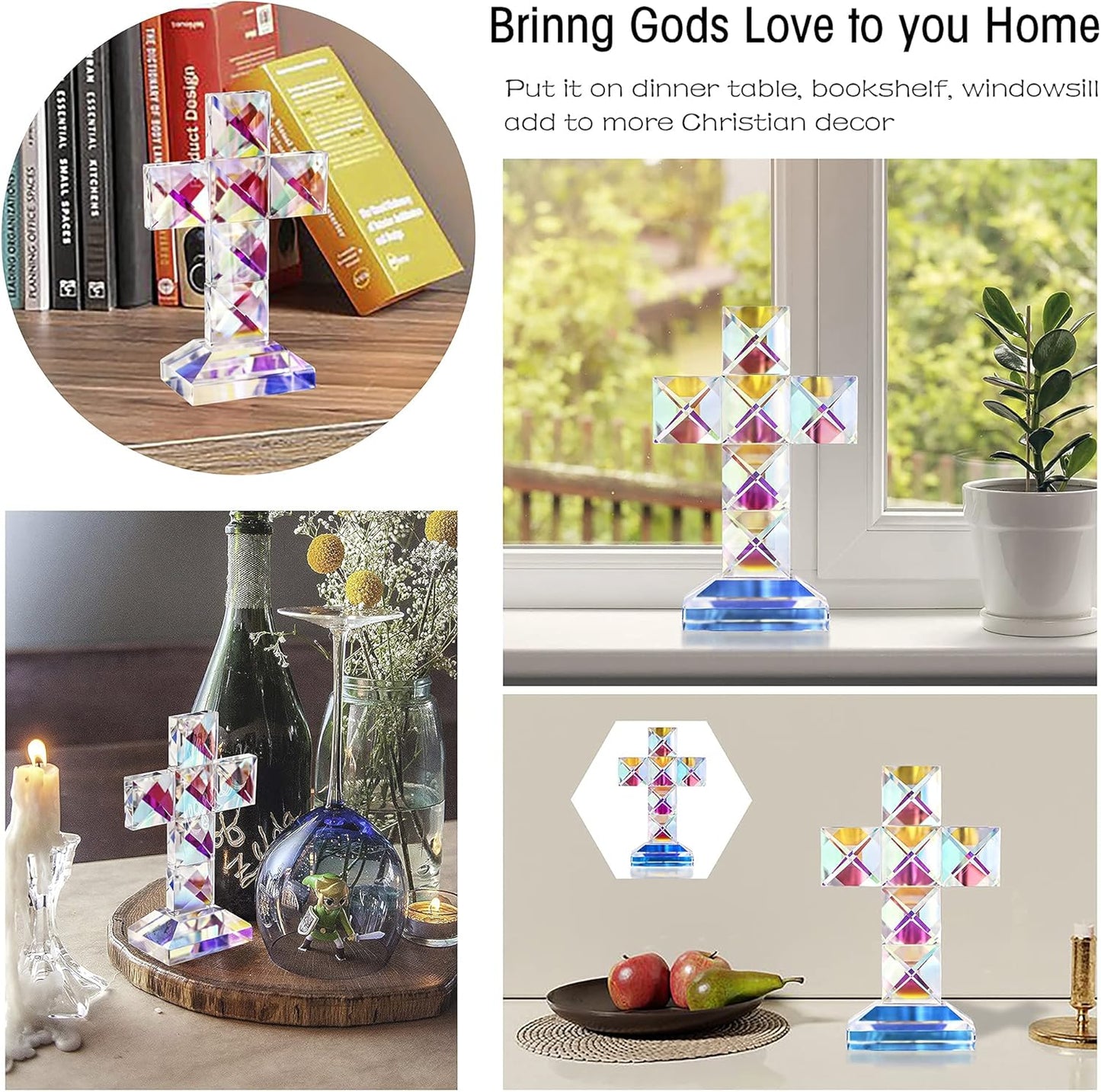 QFkris Crystal Cross Figurine - 5'' Tall Traditional Glass Craft for Memorial Gifts & Christian Decor