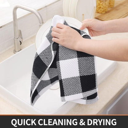 Homaxy Cotton Waffle Weave Kitchen Towels - Super Soft & Absorbent, 13 x 28 Inches | 4-Pack in White & Black