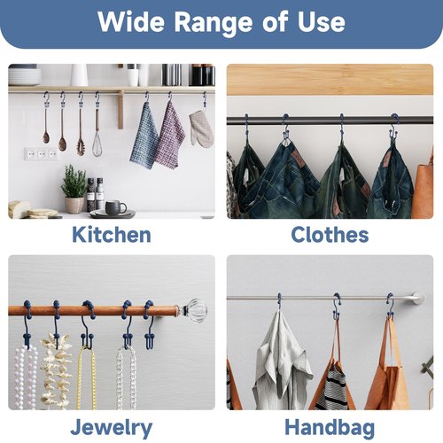 Titanker Shower Curtain Hooks Rings, Rust-Resistant Metal Double Glide Shower Hooks for Bathroom Shower Rods Curtains, Set of 12 Hooks - Navy Blue