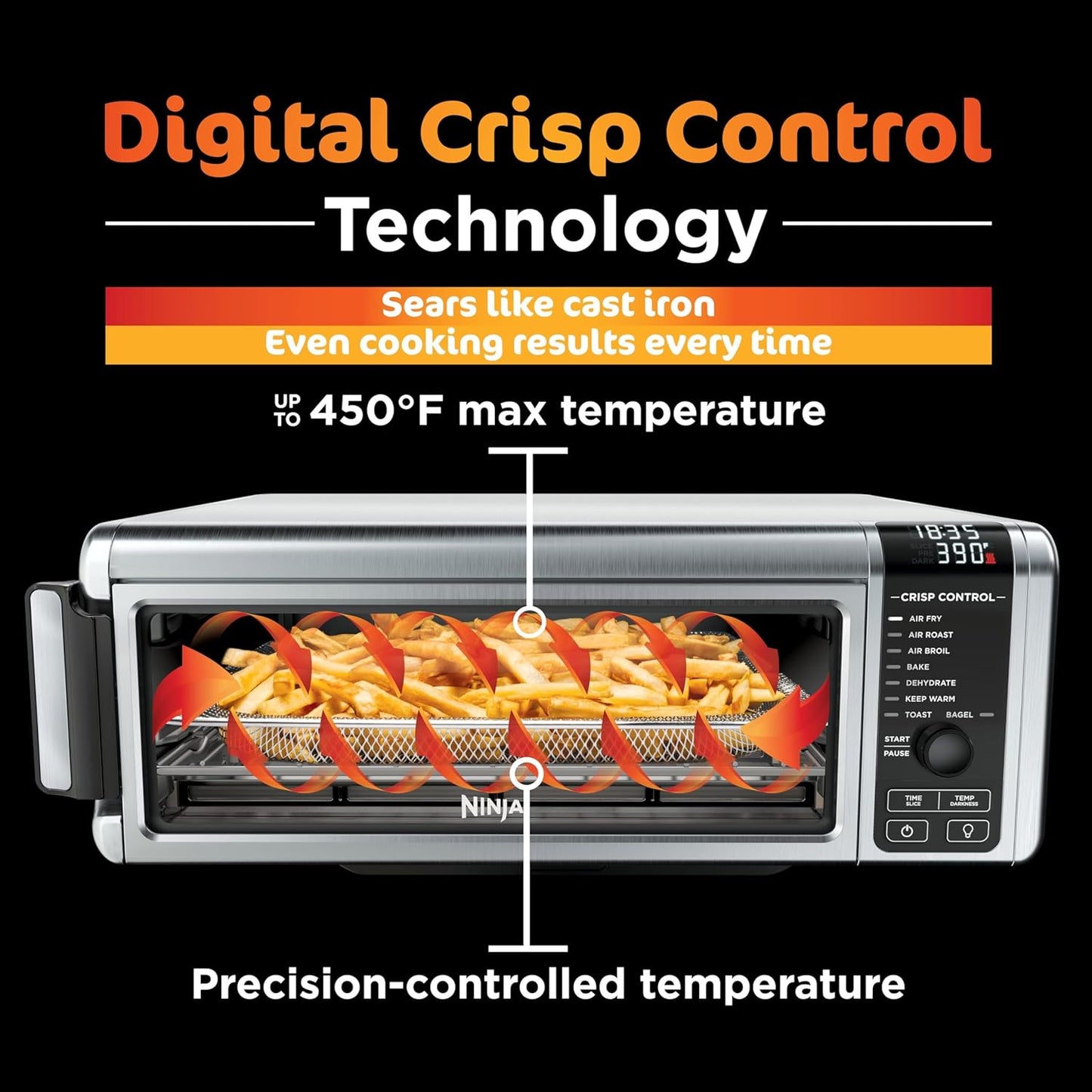 Ninja Digital Air Fryer & Toaster Oven - 8-in-1 Functionality | XL Capacity | Flip-Up Design | 1800 Watt | Silver