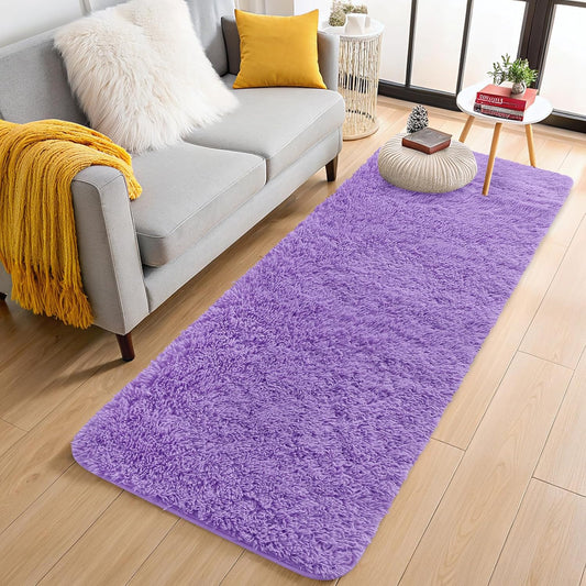 OLANLY Runner Rugs - Soft, Machine Washable Shaggy Carpet for Hallway & Bedroom | Purple 2x5 ft