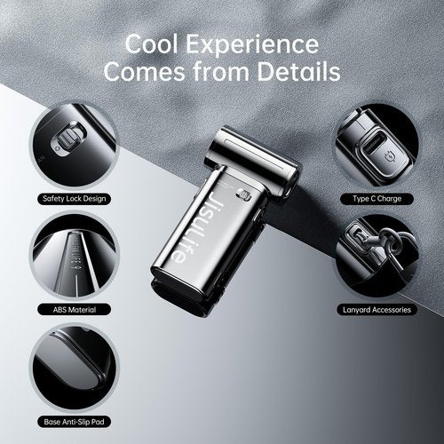 JISULIFE Portable Handheld Fan Life9, Turbo Power High Speed Air [18H Max Cooling Time], 5 Gear Wind, 5000mAh Rechargeable, Mini Pocket Design, Personal Fan for Travel Concerts Camping Makeup - Chrome