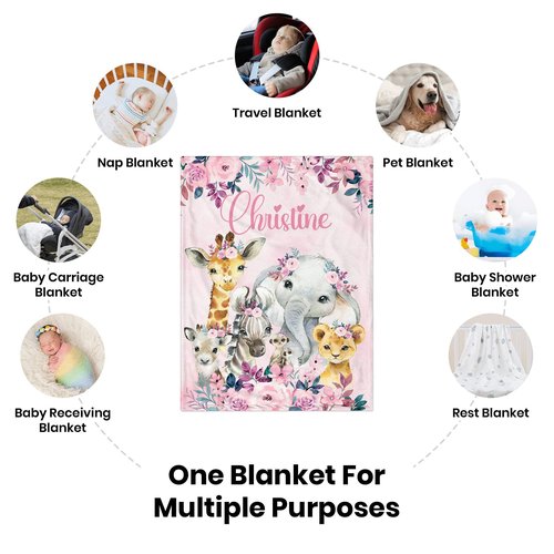 UJDUYSD Personalized Baby Blanket for Girls, Custom Baby Blanket with Name Super Soft Personalized Name Blankets for Kids, Custom Animal Blankets for Infant Toddler, Babys Gifts for Birthday