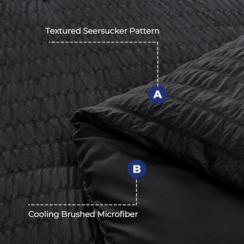 HYMOKEGE Comforter Set - Luxurious Black Seersucker 7-Piece Bedding Set for All Seasons | Includes Sheets & Pillowcases