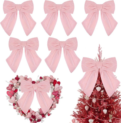 Riceshoot Velvet Bows - 5 Pcs Large 11'' x 16'' Pre-Tied Ribbon for Valentine's Day Gift Wrapping | Light Pink