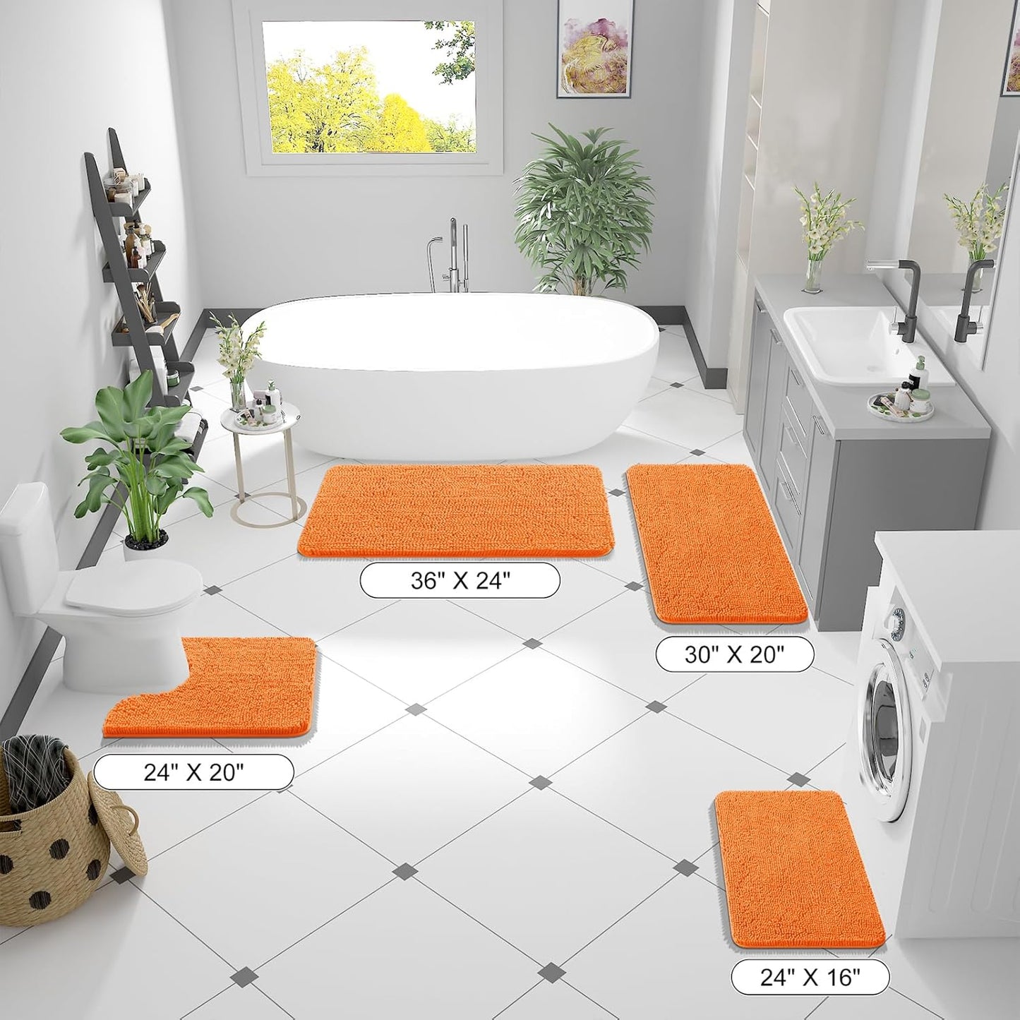 OLANLY Large Bath Rugs - Extra Soft Chenille with Rubber Backing | Quick Dry, Machine Washable, 40x24, Orange