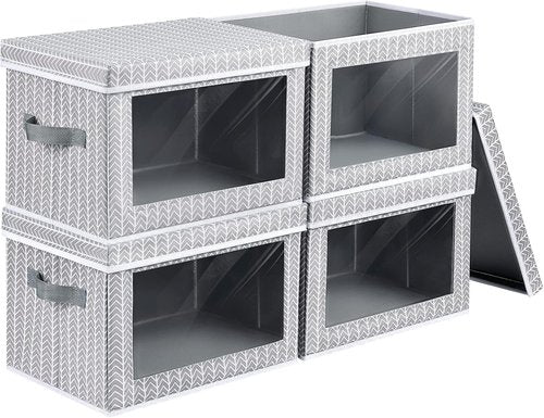 Homsorout Fabric Storage Bins - Collapsible Storage Cubes with Lids & Windows | 4-Pack, Arrow Pattern
