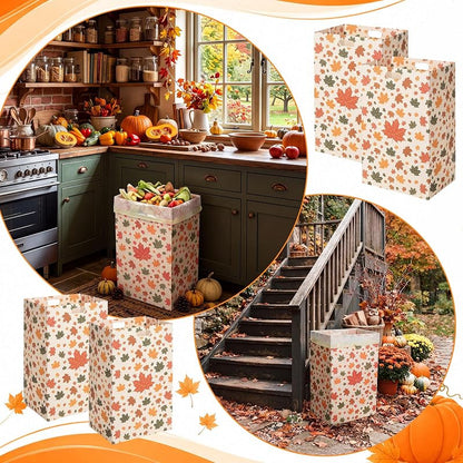 Fall 13 Gallon Disposable Trash Cans with 8 Bags – 4 Pack, Maple Leaf Design (Variation: Fall)