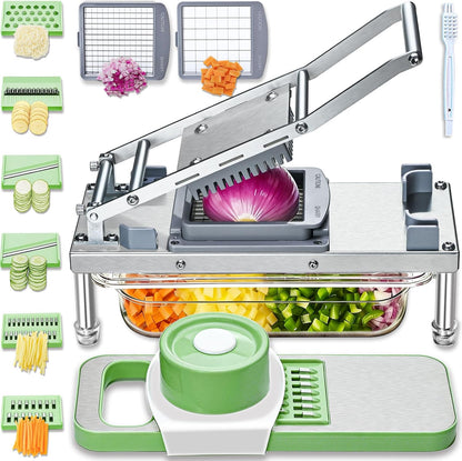 Skiennix All-in-1 Vegetable Chopper - 8 Blades Mandoline Slicer with Container | Stainless Steel Design