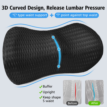 BUILOG Lumbar Support Pillow for Office Chair,Car Seat Lower Back Support Memory Foam,Lower Back Pain Relief Lumbar Pillow for Sleeping Rest,Travel,Couch