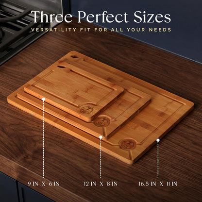 Skiennix 3-Piece Bamboo Cutting Board Set - Eco-Friendly, Pre-Oiled & Non-Toxic | Perfect for Kitchen Use