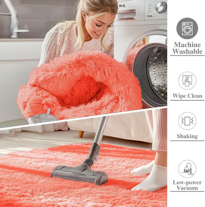 OLANLY 8x10 Large Area Rug - Soft Fluffy Shaggy Carpet for Living Room & Bedroom | Coral Red Home Decor