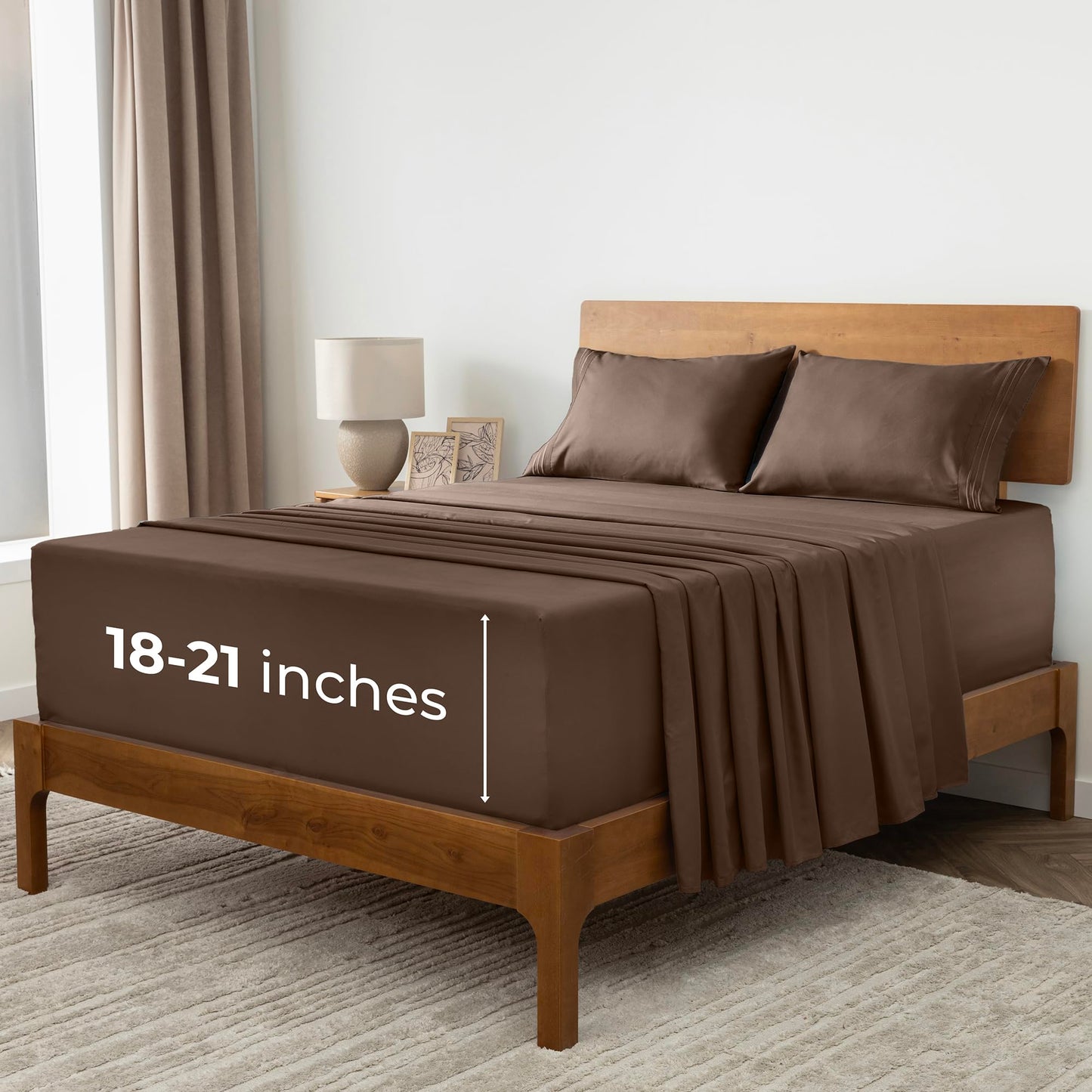 Mellanni Extra Deep California King Sheets - 4 PC Iconic Collection Bedding - Hotel Luxury, Ultra Soft, Cooling Bed Sheets - Wrinkle, Fade, Stain Resistant (Cal King, Brown)