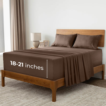 Mellanni Extra Deep California King Sheets - 4 PC Iconic Collection Bedding - Hotel Luxury, Ultra Soft, Cooling Bed Sheets - Wrinkle, Fade, Stain Resistant (Cal King, Brown)