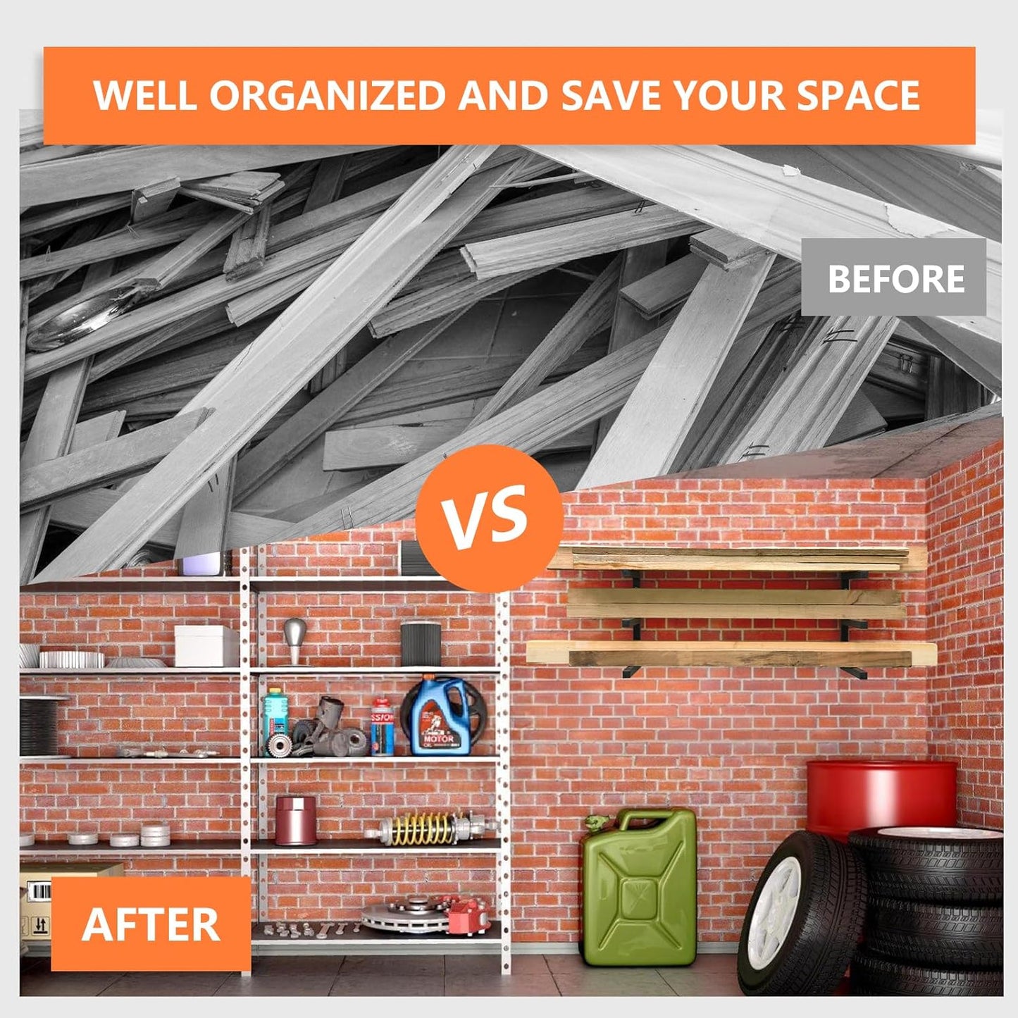 Wood Organizer Rack by [Brand Name] - Heavy Duty Wall-Mounted Storage for Garage & Workshop | Holds 220 LBS Per Level
