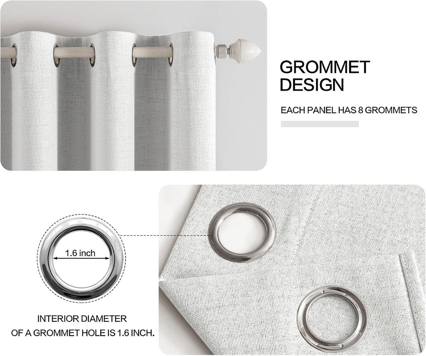 MIULEE Blackout Curtains - 100% Thermal Insulated Linen Textured Drapes | Heathered White, 52 x 63 Inch (2 Panels)