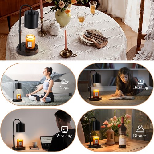 CASTLELIFE Candle Warmer Lamp with Timer & Dimmer, Height Adjustable Electric Wax Melt Warmer for Jar Candles, Gifts for Mom Home Decor, Black