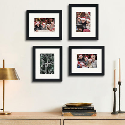 NWDCLF 8x10 Wooden Picture Frame Set of 4 (with 5x7 Mat), Solid Wood with Real HD Glass, for Tabletop or Wall Mount, Home Office Photo Frames Collage Wall Décor, Black