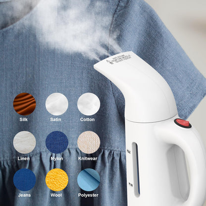 Steamer for Clothes Handheld,Portable Clothes Steamer Remove Wrinkle, 230ml Capacity Garment Steame Ideal for ALL Fabrics, 12 minutes Continuous Steam, One button Design, Easy to Use, mini (White)
