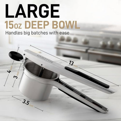 Bellemain Large Potato Ricer - Heavy Duty Stainless Steel Masher for Smooth Mashed Potatoes & Gnocchi | 15oz