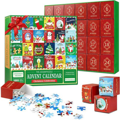 Advent Calendar 2024 | Kids Jigsaw Puzzle - 1008-Piece Christmas Countdown with 24 Cute Patterns, 27.6x19.7 In