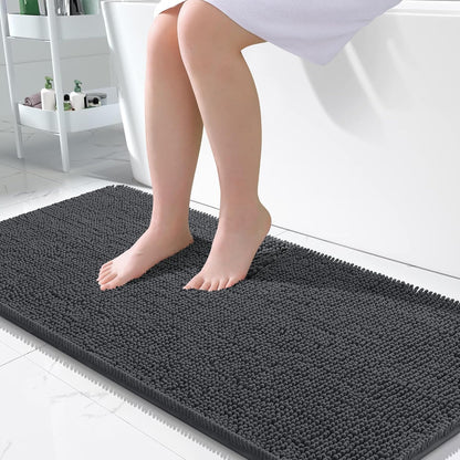 OLANLY Large Bathroom Rugs - Extra Soft Chenille Bath Mats with Rubber Backing | Quick Dry, Machine Washable, Dark Grey 50x30