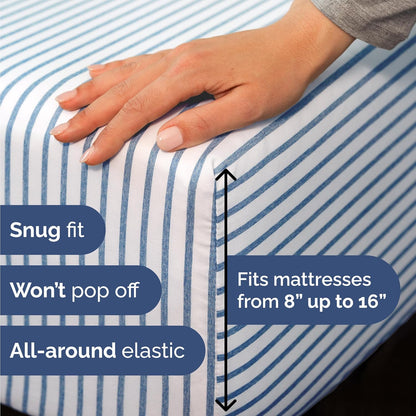 Skiennix Twin Size Sheet Set - Comfy Cooling Bed Sheets with Deep Pockets - Luxury Blue Stripes