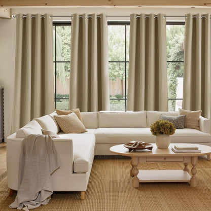 NICETOWN Blackout Curtains | Short Faux Linen Oatmeal Privacy Panels - 63 Inches, Grommet Top, 2 Panels