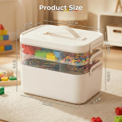Skiennix 13.3 QT Stackable Craft Storage Organizer Box - White with 3 Removable Trays for Art Supplies | 11.1''x7.7''x9.1''