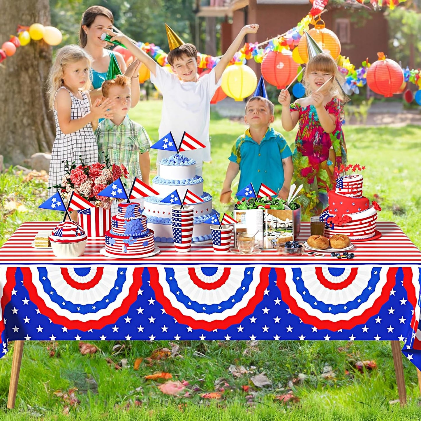 Patriotic Tablecloth by [Brand Name] - 3 Pack Disposable 4th of July Table Covers | 108in x 54in