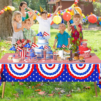 Patriotic Tablecloth by [Brand Name] - 3 Pack Disposable 4th of July Table Covers | 108in x 54in