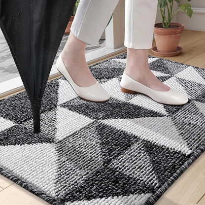OLANLY Indoor/Outdoor Door Mat Set - Black Geometric Design (29.5x17 in & 32x20 in)